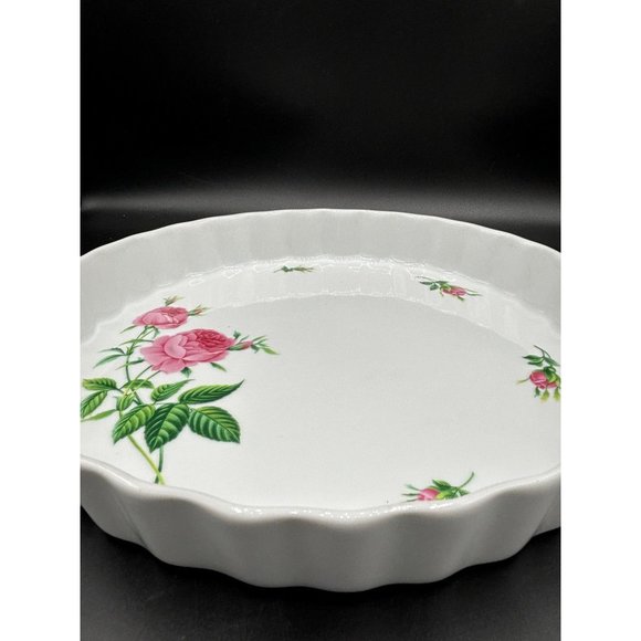 Vintage Christine Holm Ceramic Quiche Tart Plate Pan Roses Floral Pie 9.5" - Picture 4 of 8